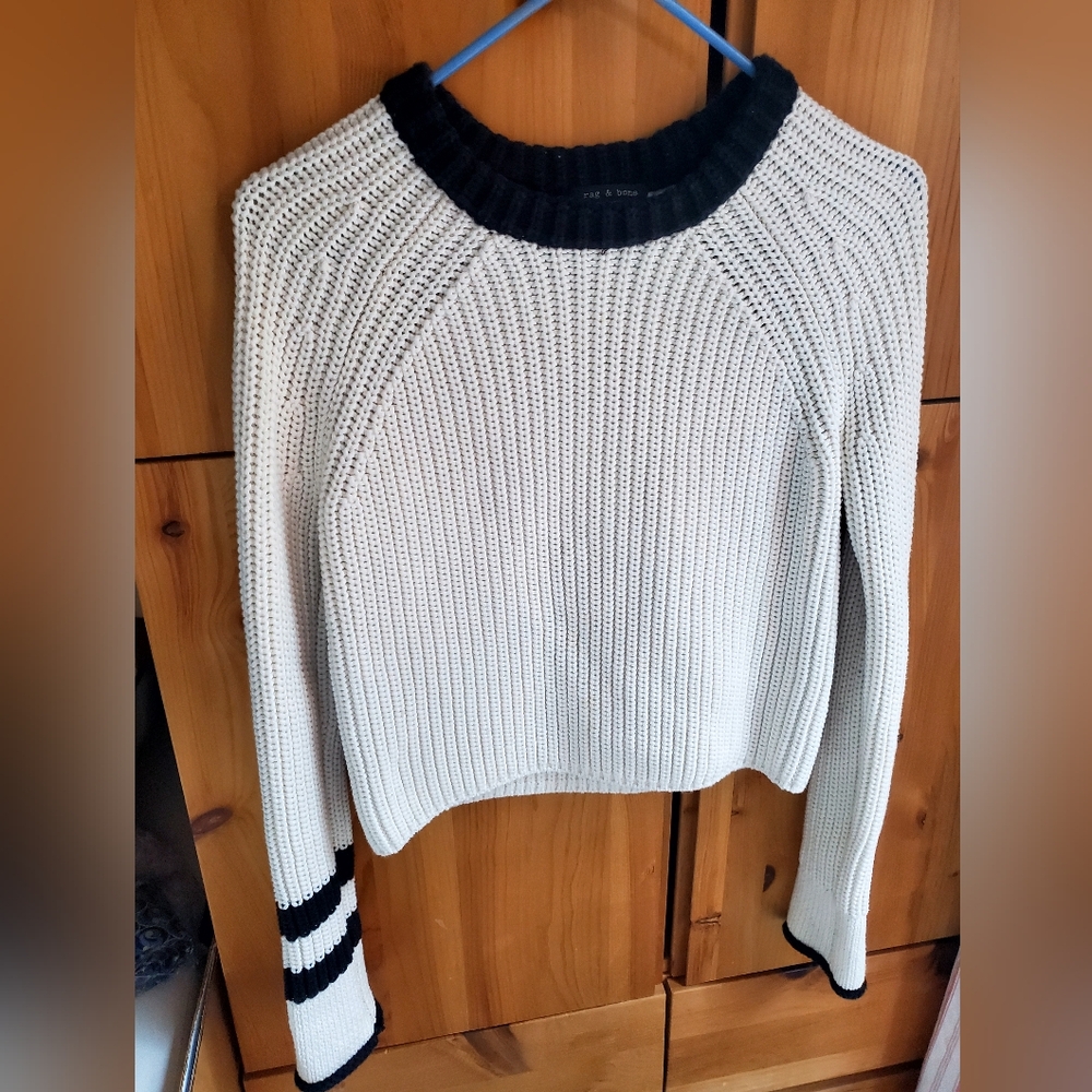 Rag & Bone NY Women's Greer Cream Heavy Rib Cotton Cropped Sweater XS